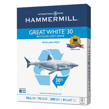 Hammermill® Great White 30 Recycled Print Paper, 92 Bright, 20lb, 8.5 X 11, White, 500 Sheets-ream, 5 Reams-carton freeshipping - TVN Wholesale